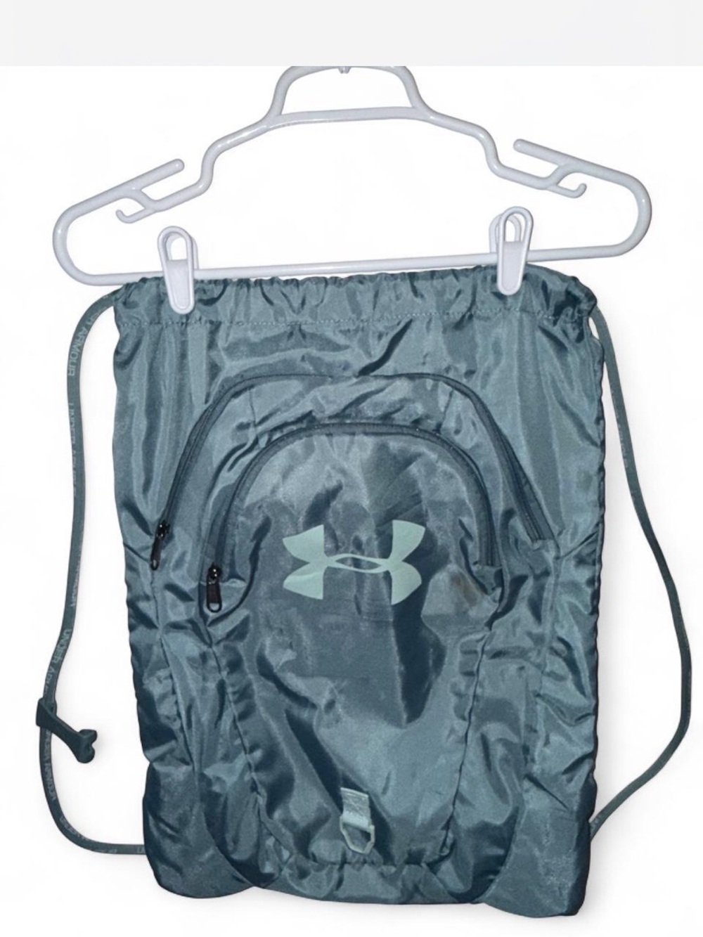 Under Armour teal drawstring gym sack with front zip pocket
